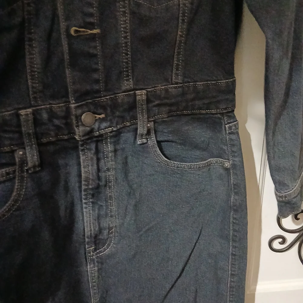 Dark Denim Long Sleeve Jumpsuit - Picture 3 of 6